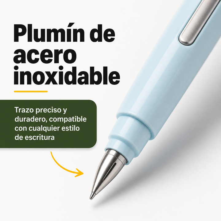 Pluma estilográfica recargable con sistema de tinta eficiente. Ideal para uso diario.