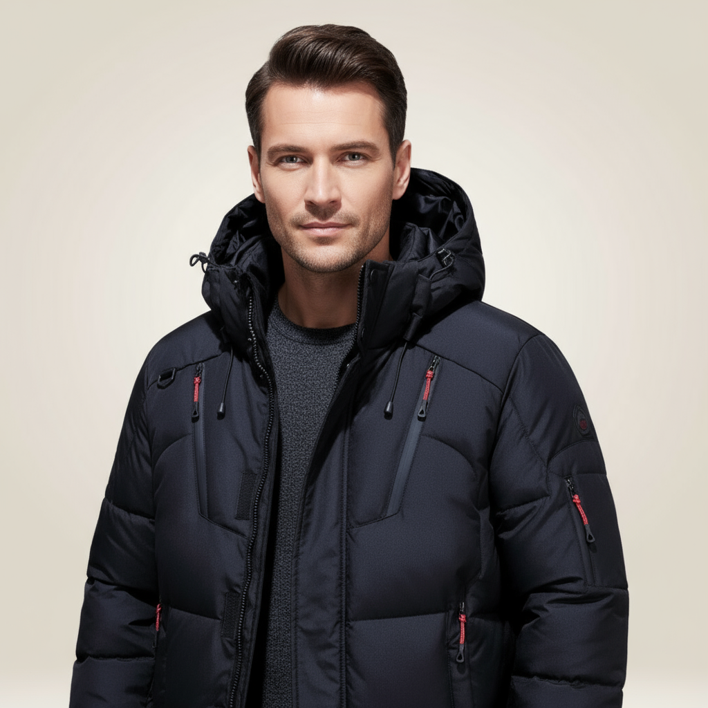 Chaqueta térmica de invierno para hombre, acolchada, resistente al agua, estilo casual y moderno.