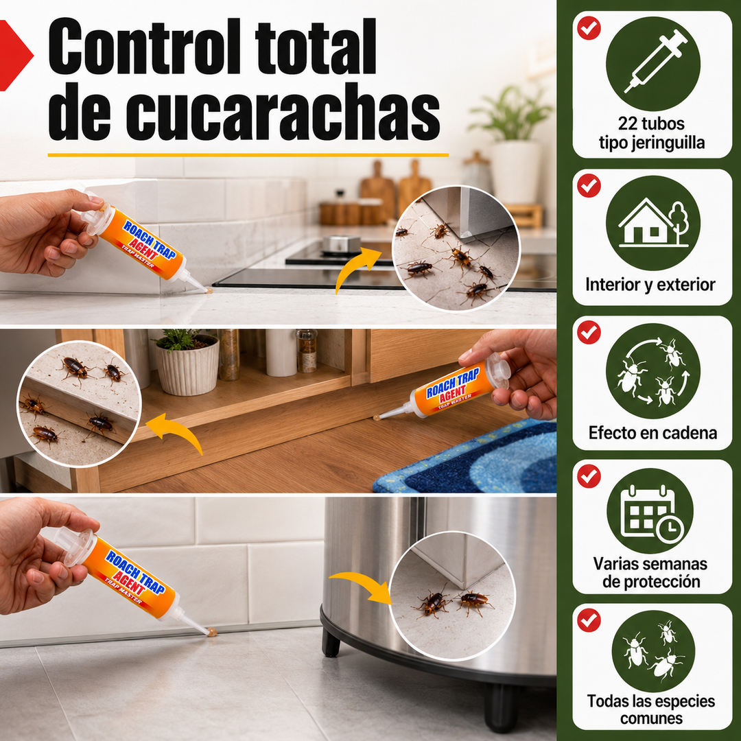 Solución profesional en gel insecticida para el control de plagas de cucarachas en cualquier rincón del hogar.