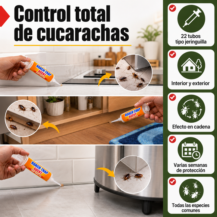 Solución profesional en gel insecticida para el control de plagas de cucarachas en cualquier rincón del hogar.
