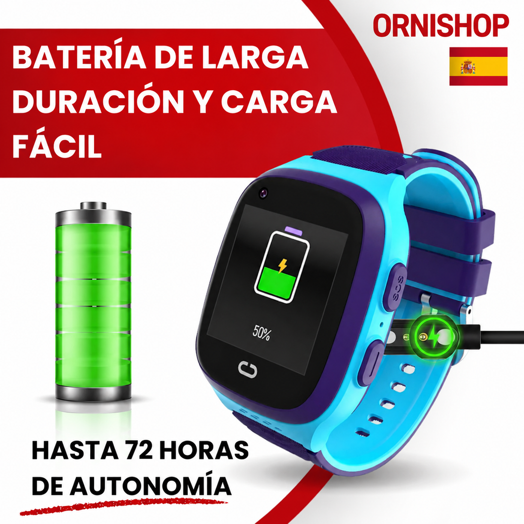 Niño con smartwatch infantil GPS 4G en muñeca, reloj de seguridad y comunicación fiable.