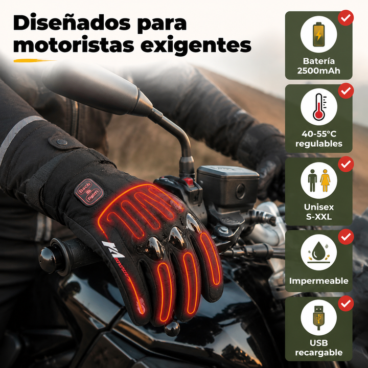 Par de guantes calefactables para moto, con tecnología de pantalla táctil.