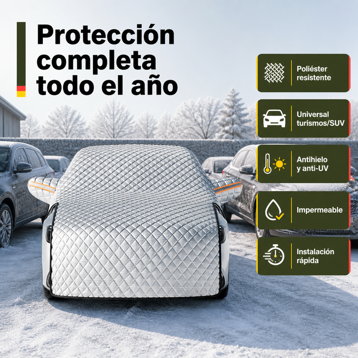 Cubierta protectora de parabrisas para coche. Diseño universal para invierno (nieve/hielo) y verano (rayos UV). Máxima protección.