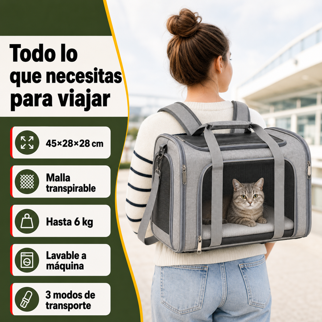 Transportín resistente para perros y gatos. Homologado para viajes, ideal para coche y avión, garantiza la seguridad.