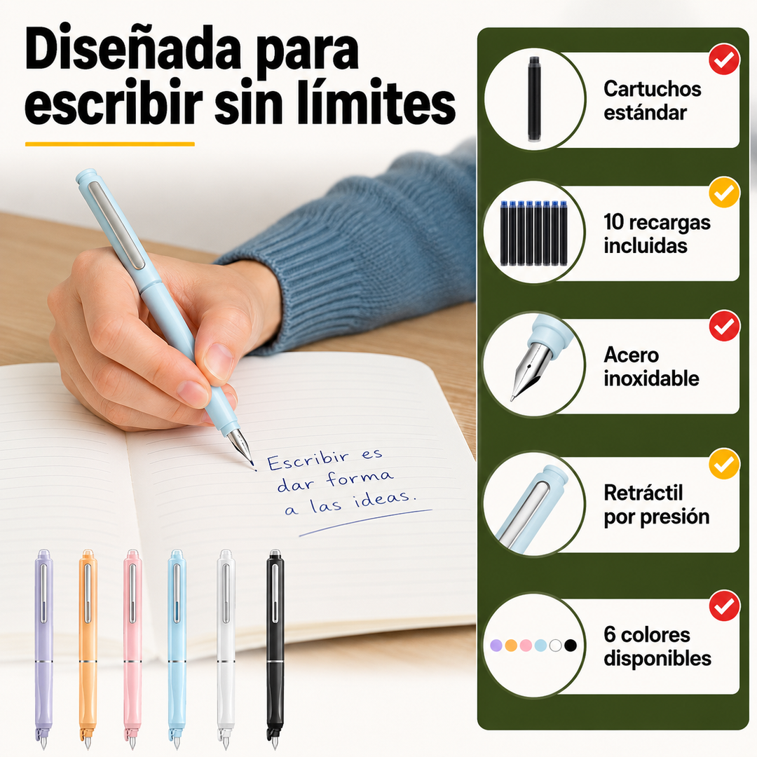 Pluma estilográfica retráctil de alta calidad para oficina. Regalo elegante de papelería.