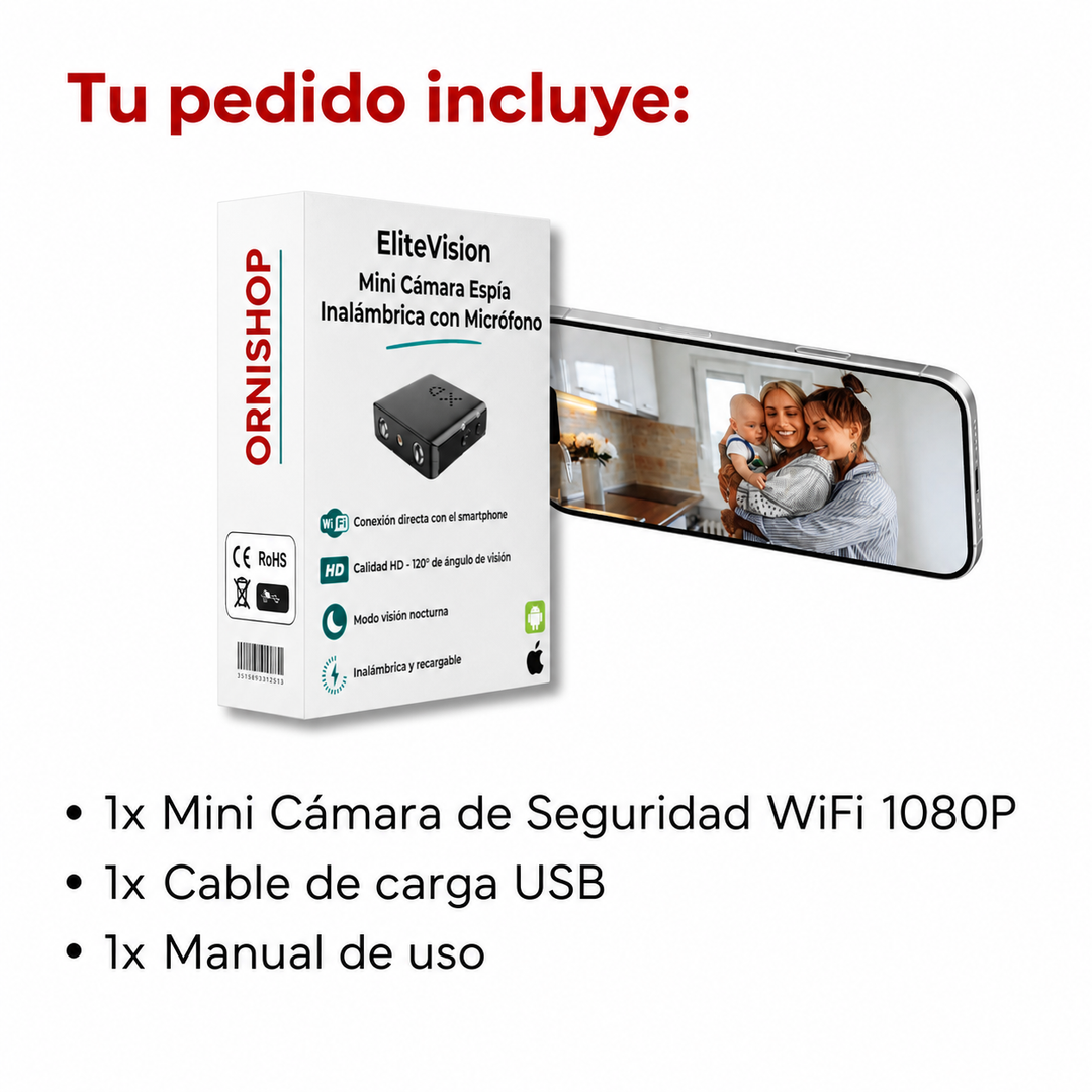 Mini cámara espía HD con visión nocturna y sensor de movimiento. Seguridad discreta y avanzada.