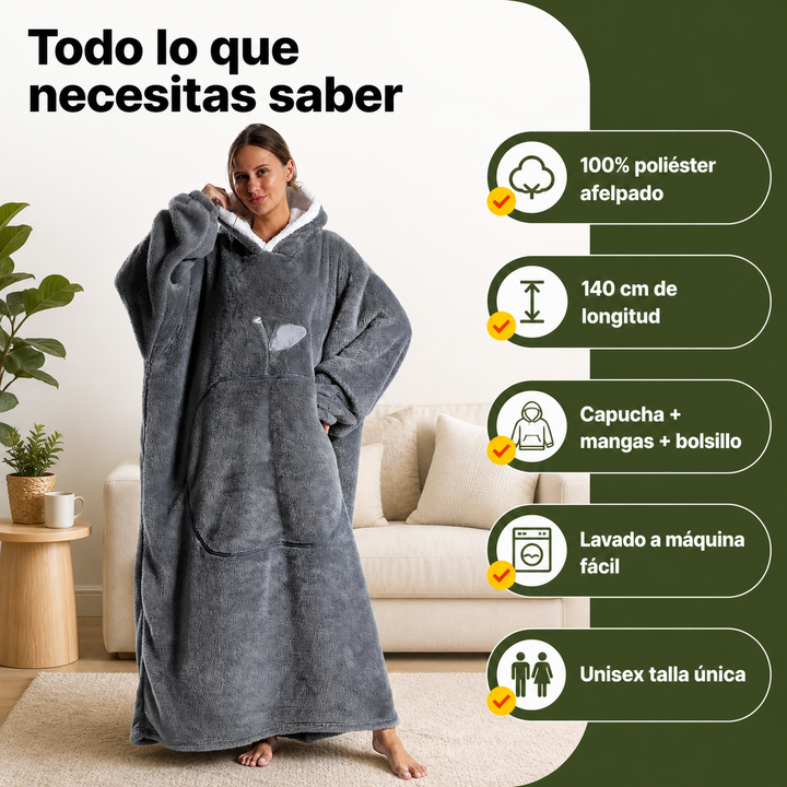 Relájate con esta manta sudadera de talla única, ultra suave y cálida, indispensable para el frío.