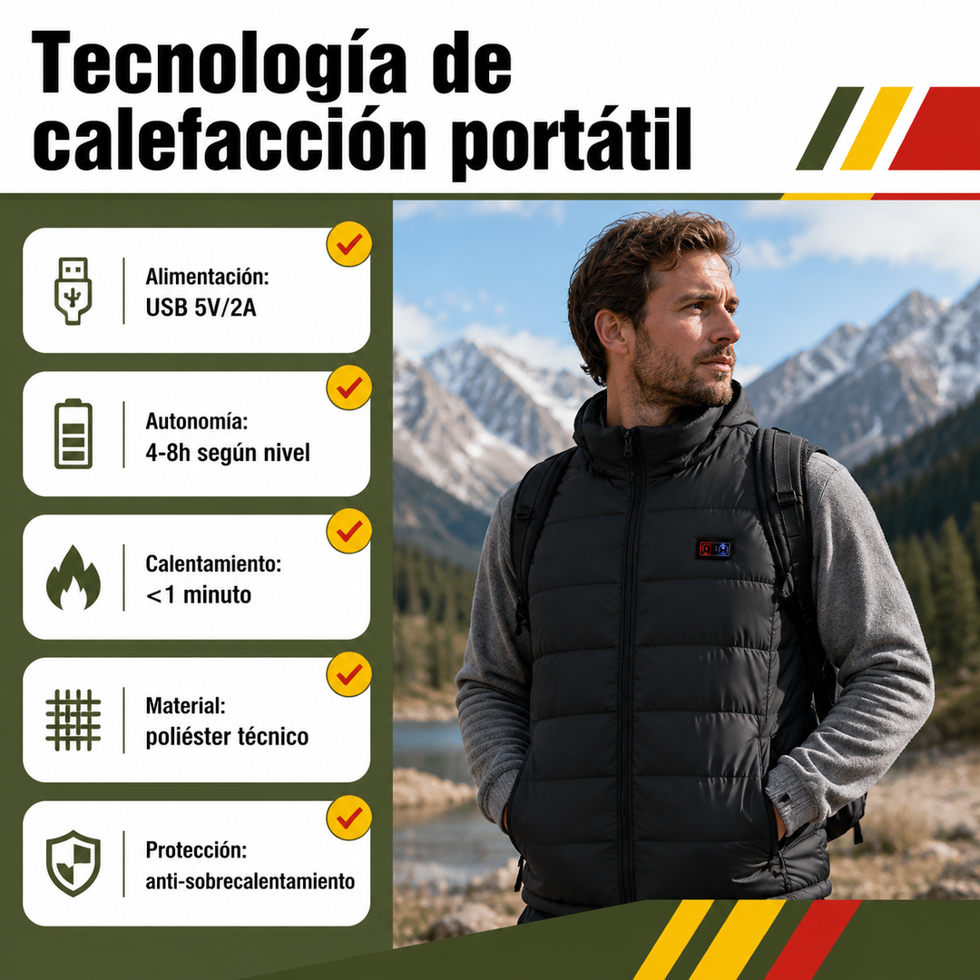 Chaleco térmico eléctrico unisex, ideal para actividades al aire libre y deporte, manteniendo calor con 9 zonas.
