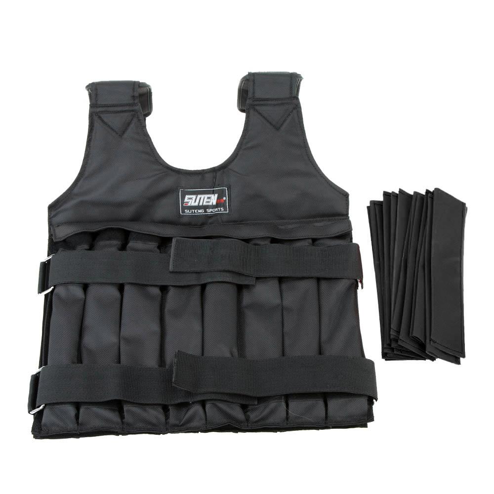 Vista frontal de chaleco táctico de lastre 50 kg, esencial para entrenamiento de fuerza y resistencia.