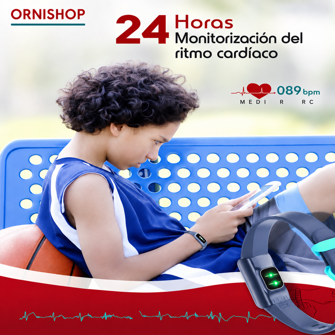 Reloj deportivo infantil con GPS para seguridad y monitor cardíaco para bienestar.