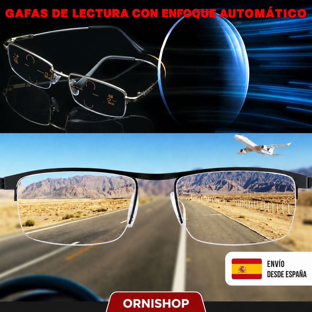 Montura resistente de gafas progresivas unisex. Comodidad y durabilidad para visión multifocal adaptable.