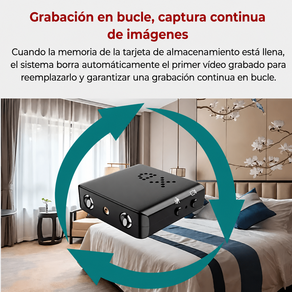 Cámara espía compacta para vigilancia. Graba HD, tiene visión nocturna y sensor. Ideal para hogar seguro.