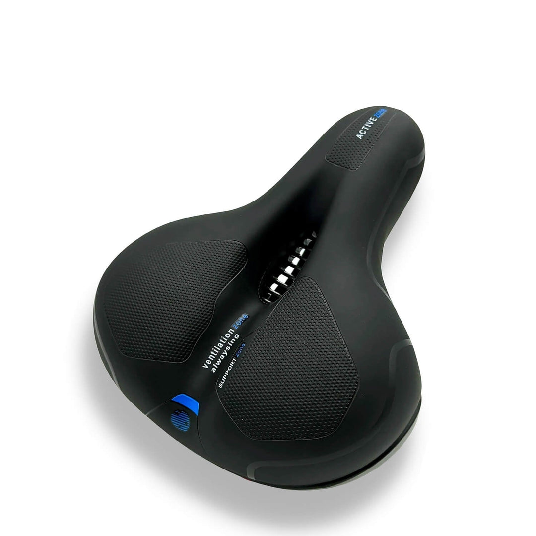 Sillín de bicicleta ergonómico con amortiguación y ventilación, ideal para paseos largos y ciclismo.