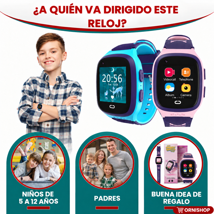 Smartwatch infantil GPS azul para niños, reloj 4G con llamadas, rastreo y diversión.