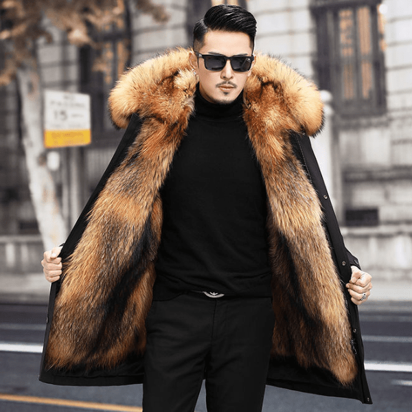 Abrigo parka de invierno para hombre, térmico y elegante, con cuello de piel sintética de moda.