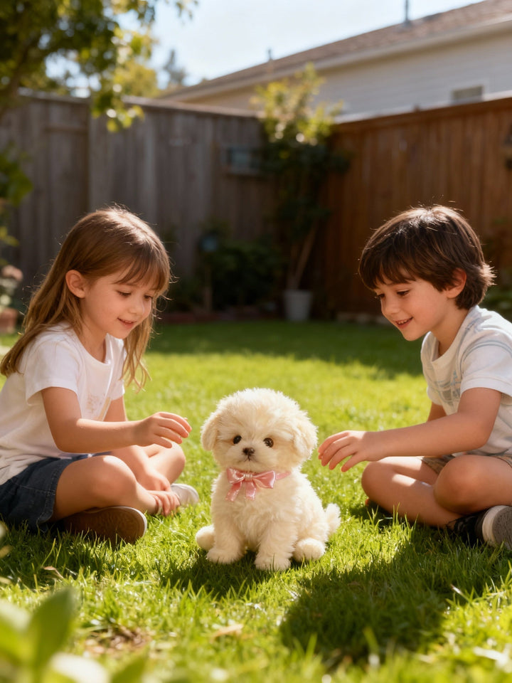 Juguete interactivo: cachorro robótico con movimientos realistas y sonidos para diversión infantil.