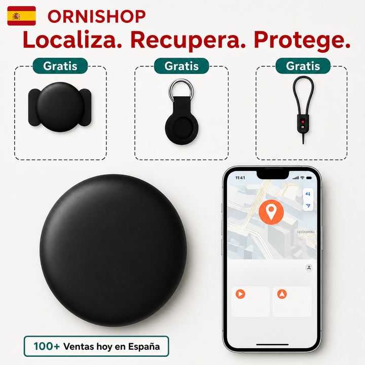 Primer plano del rastreador GPS para mascotas, diseño compacto y resistente para uso diario.
