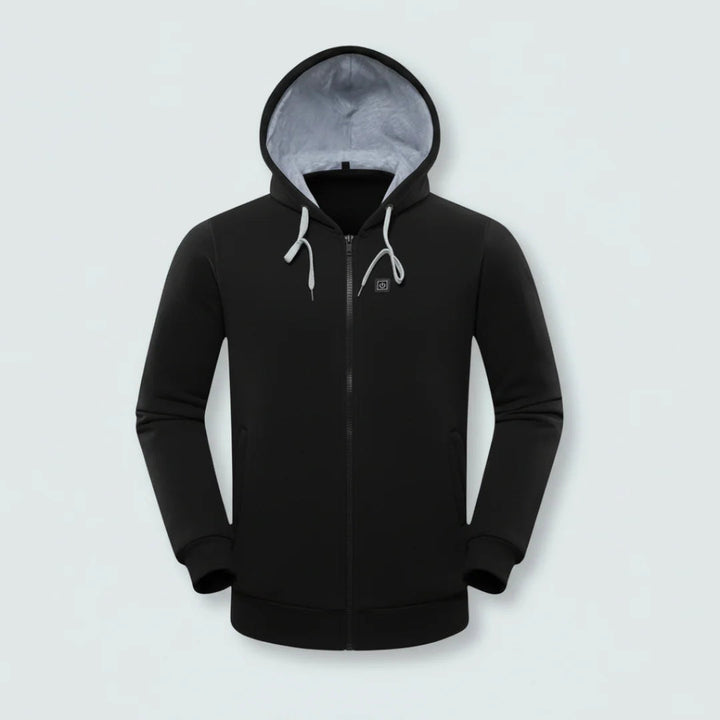 Primer plano de la tela de la sudadera calefactable de mujer, suave y cálida.