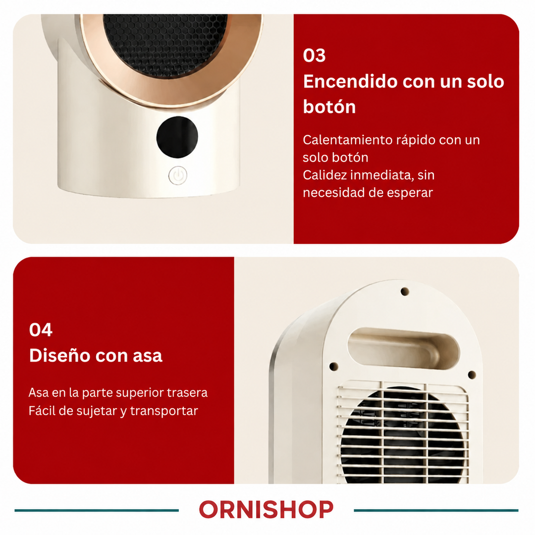 Calefactor portátil y eficiente con termostato. Aporta calor silencioso y seguro a tu oficina o casa compactamente.