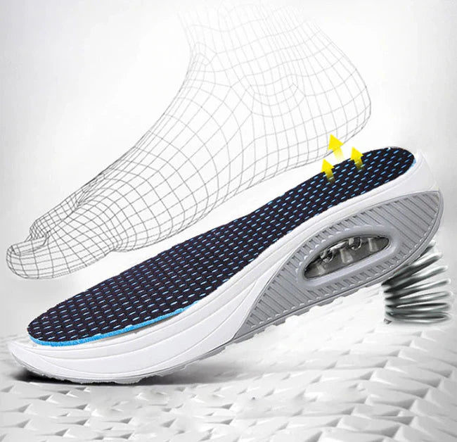 Zapatillas ortopédicas OrthoAir en detalle. Suela ergonómica para soporte y amortiguación superior.