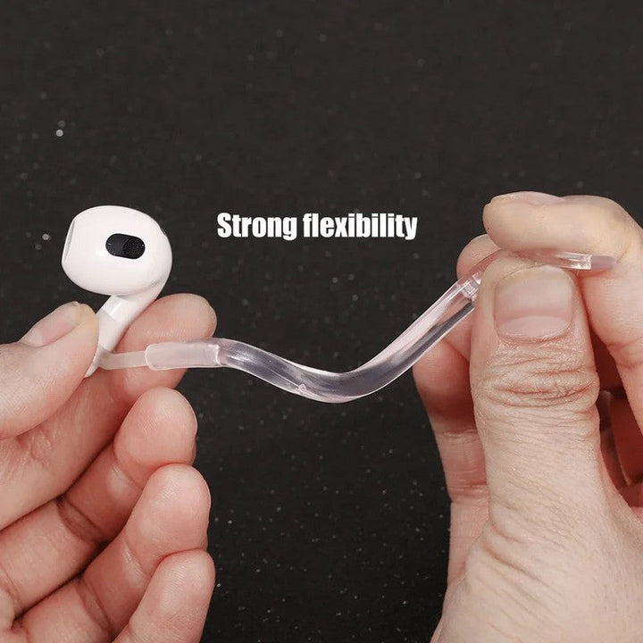 Ganchos transparentes ajustables para auriculares, ideales para deportes y ejercicio, agarre firme.
