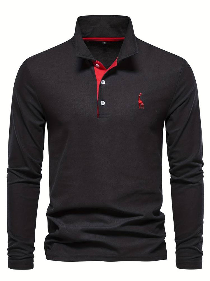 Polo hombre manga larga de ajuste regular, gran comodidad. Cuello contraste, ideal para ropa casual masculina.