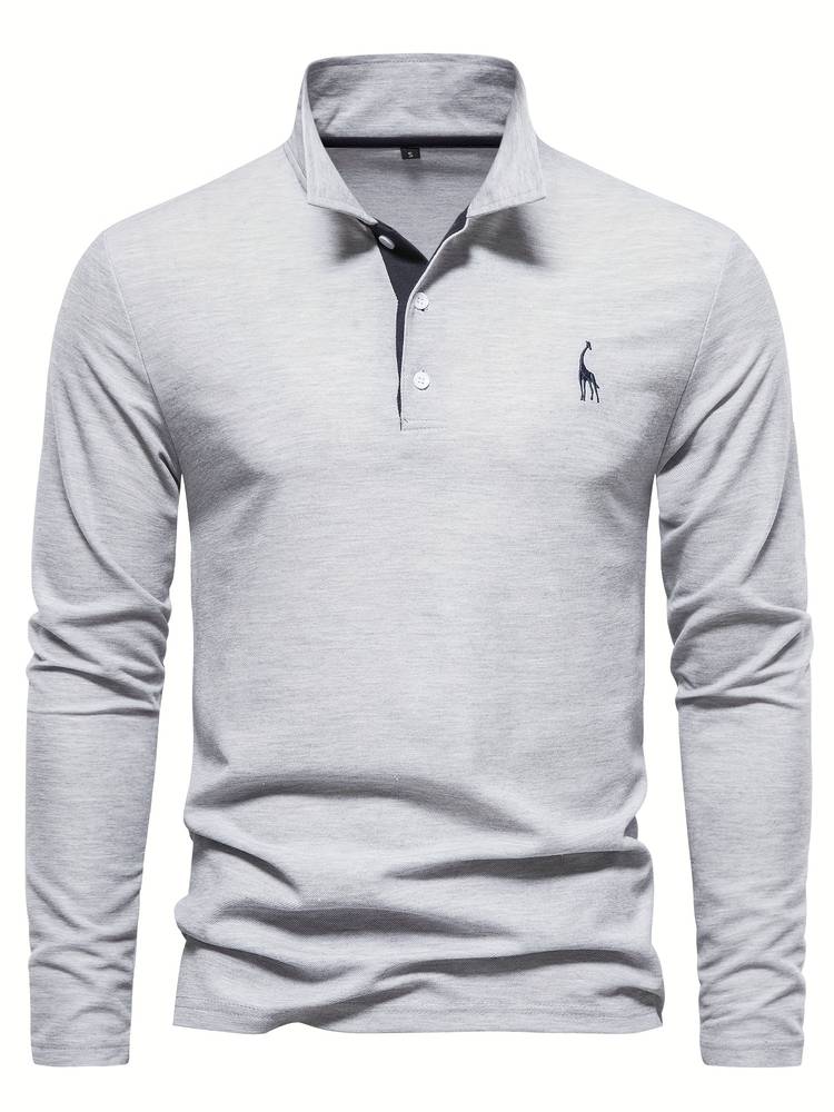 Polo hombre manga larga en varios colores, con cuello contraste. Estilo elegante y moderno para moda masculina.