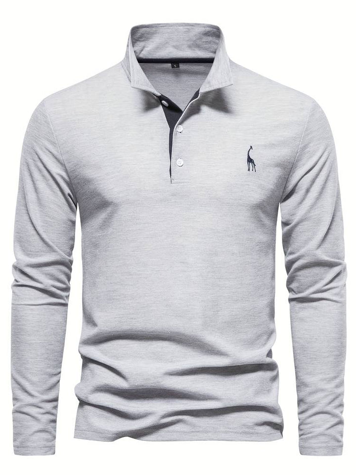 Polo hombre manga larga en varios colores, con cuello contraste. Estilo elegante y moderno para moda masculina.
