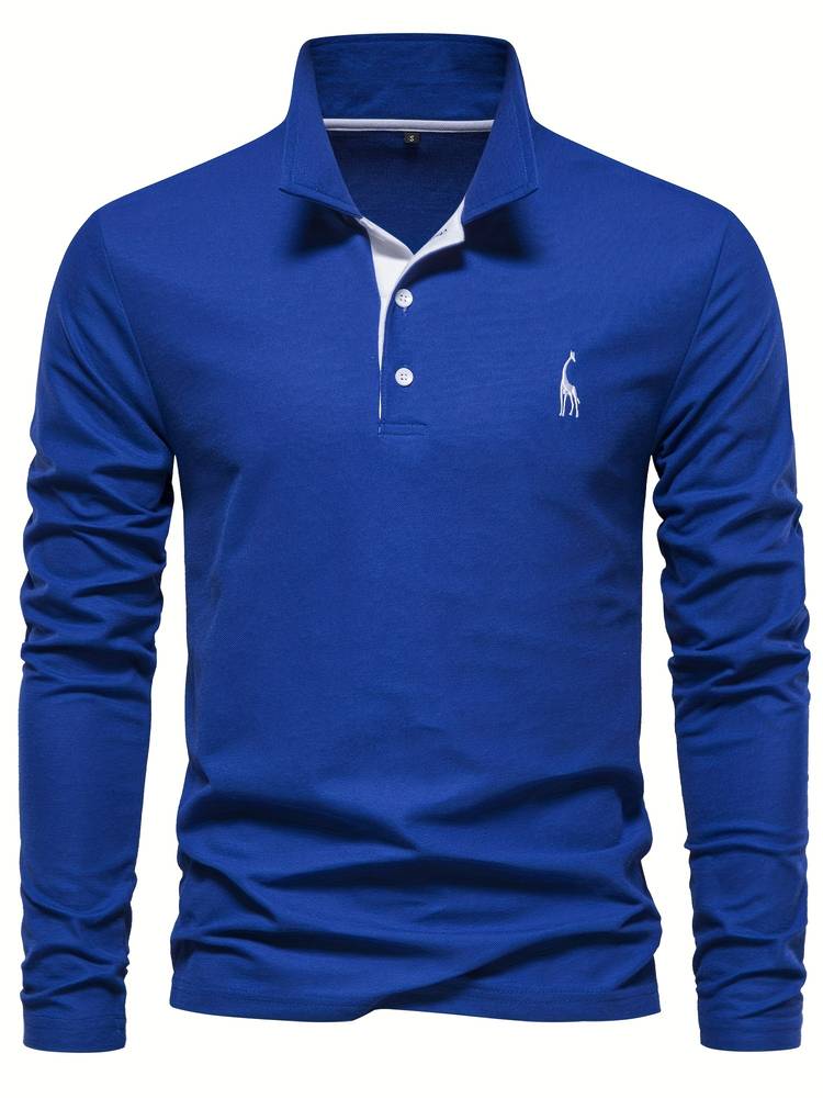 Polo elegante hombre manga larga para look casual. Diseño con cuello contraste, realza la moda masculina.