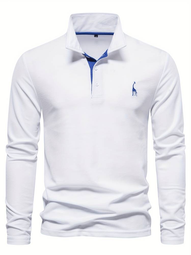 Polo hombre manga larga con cuello contraste. Estilo casual elegante, ofrece gran comodidad para el día a día.