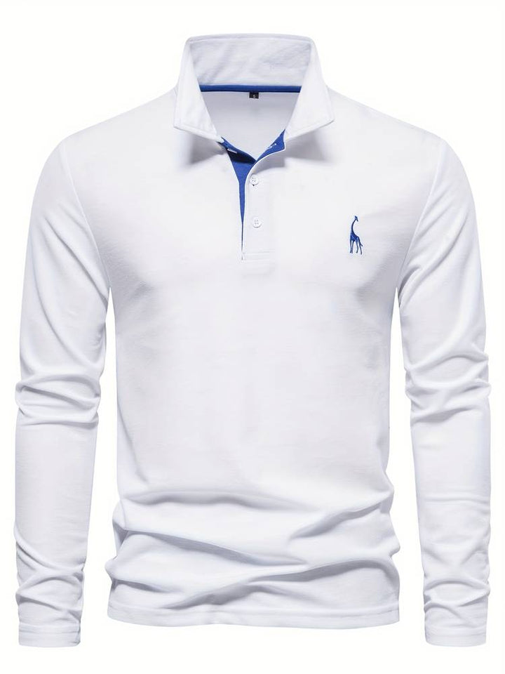 Polo hombre manga larga con cuello contraste. Estilo casual elegante, ofrece gran comodidad para el día a día.