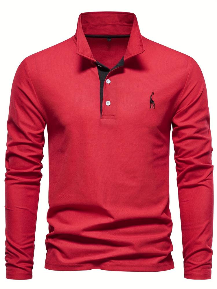 Polo hombre manga larga de calidad superior, cuello contraste. Confort y estilo elegante en ropa casual masculina.