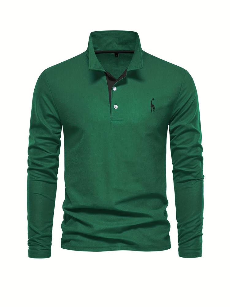 Polo casual hombre manga larga con cuello contraste. Comodidad y estilo moderno para cualquier ocasión.