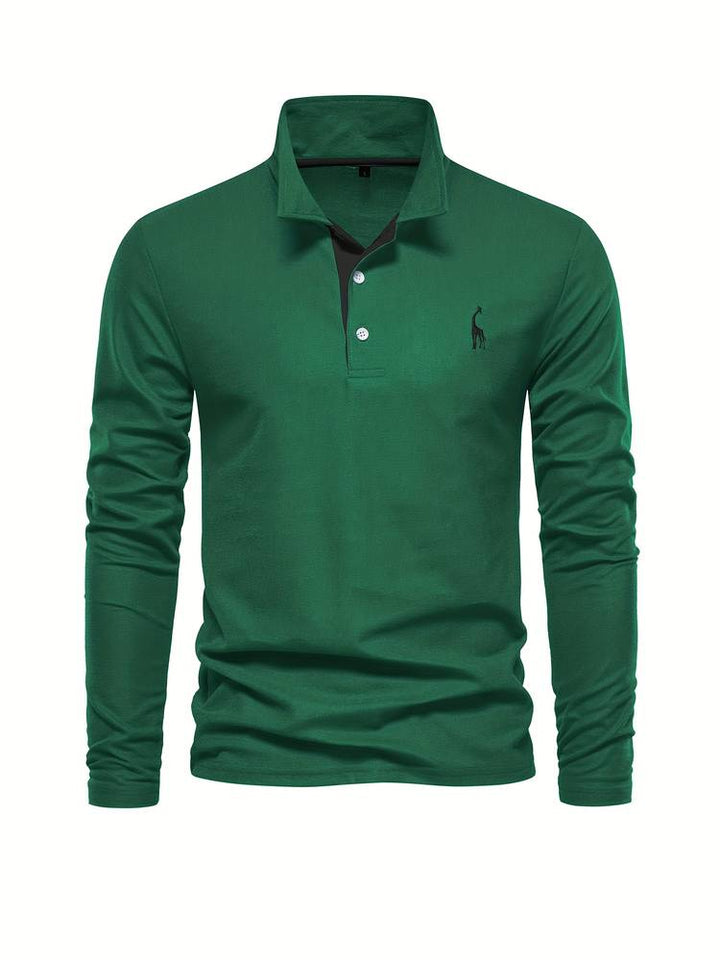 Polo casual hombre manga larga con cuello contraste. Comodidad y estilo moderno para cualquier ocasión.