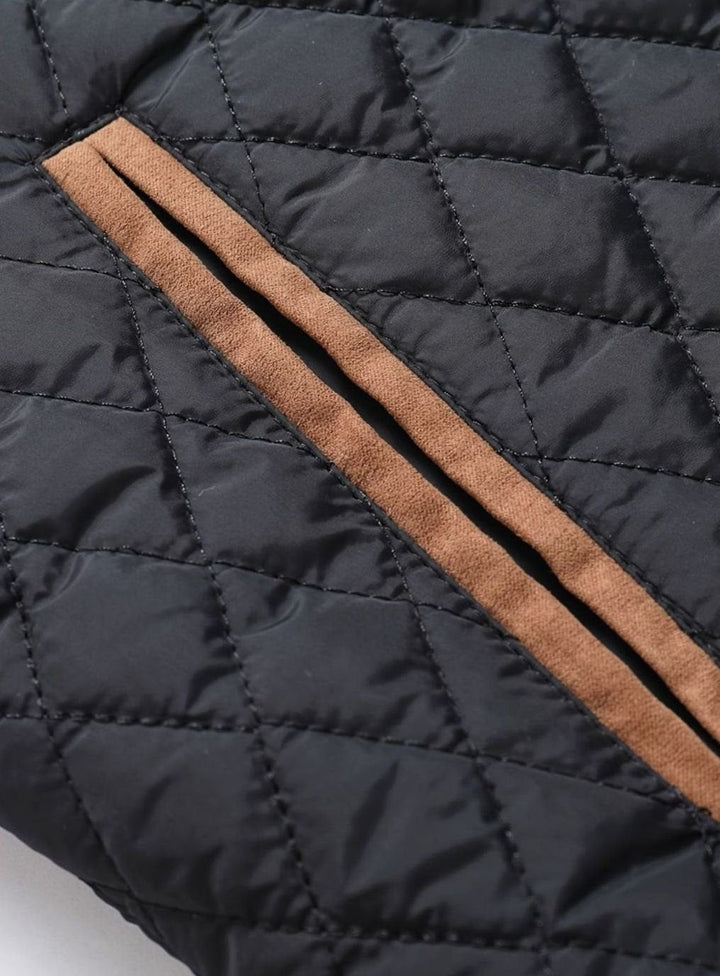 Chaqueta acolchada de hombre, estilo casual, cuello mao, confort y moda masculina.