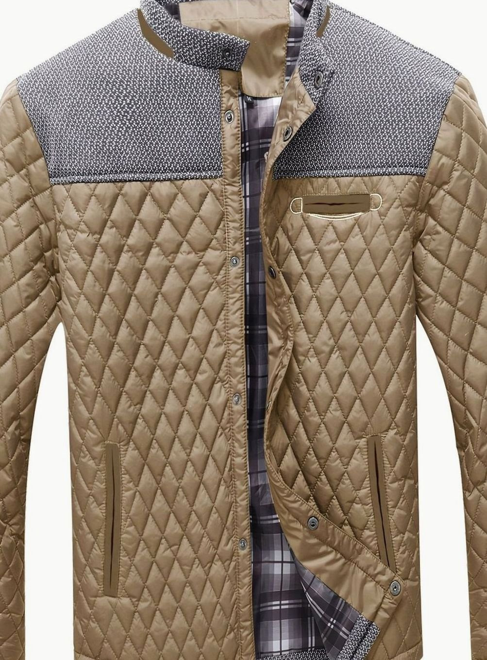 Chaqueta hombre con estilo, acolchada y con cuello mao, para look casual moderno.