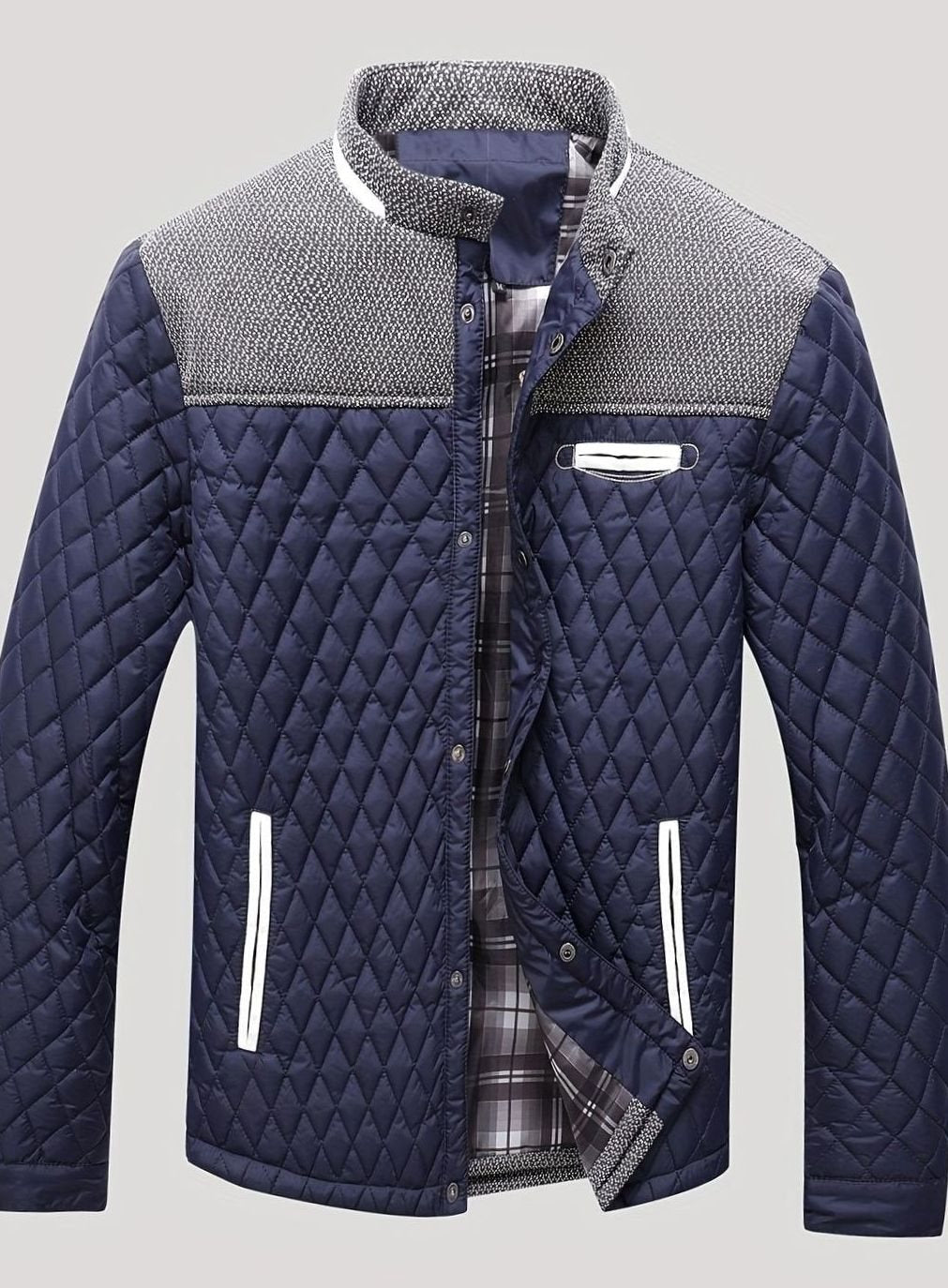 Chaqueta ligera acolchada para hombre, ideal entretiempo, con cuello mao.