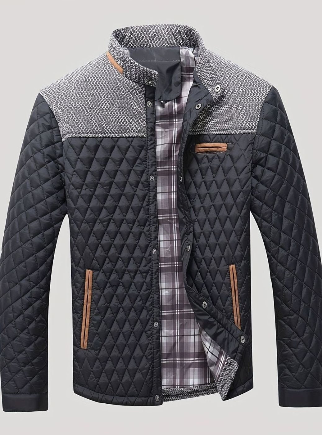 Estilosa chaqueta acolchada para hombre, con cuello mao, perfecta para cualquier ocasión casual.