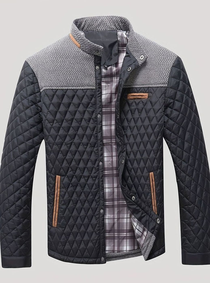 Estilosa chaqueta acolchada para hombre, con cuello mao, perfecta para cualquier ocasión casual.