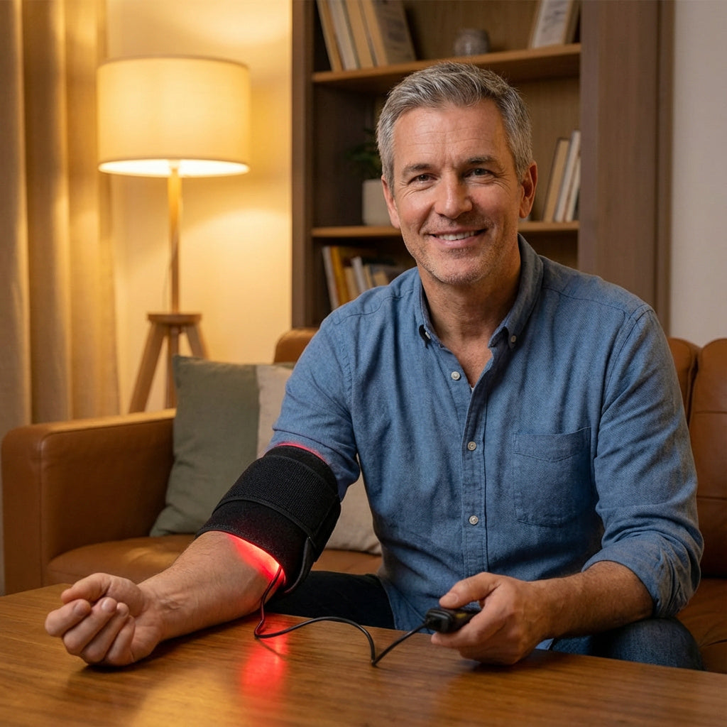 Cómoda almohadilla envolvente de luz roja e infrarrojo (NIR) para recuperación, alivio muscular y dolor articular, manos libres.