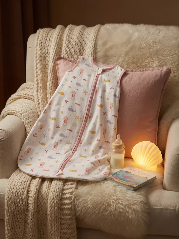 Saco de dormir transpirable de algodón, estampado vibrante, cremallera bidireccional para bebé.