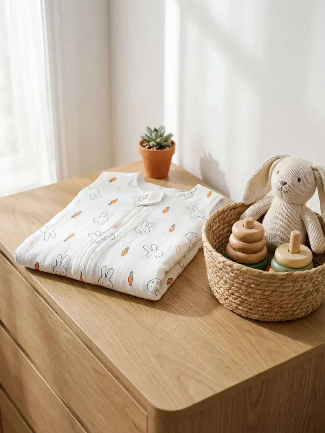 Saco de dormir ligero para bebés, de muselina de bambú y algodón, ideal para su confort y sueño.