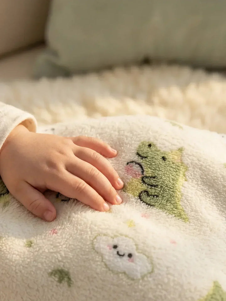Saco de dormir de bebé con estampado de dinosaurios blanco, forro polar suave para el frío.