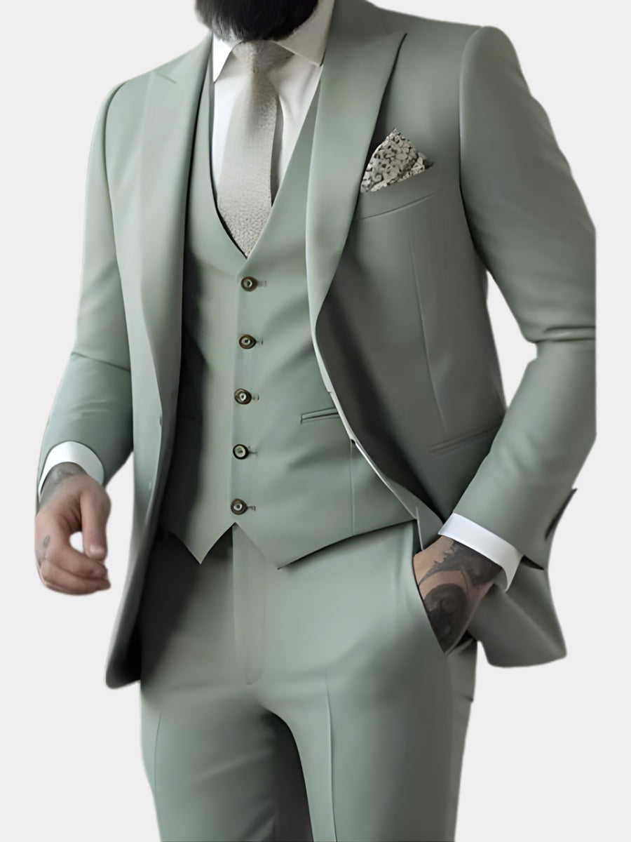 Traje de novio slim fit de 3 piezas para hombre, ideal para bodas y eventos formales.