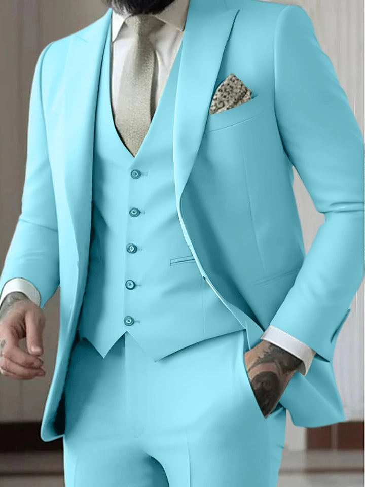 Traje completo para boda o evento, slim fit de 3 piezas con chaqueta, chaleco y pantalón.