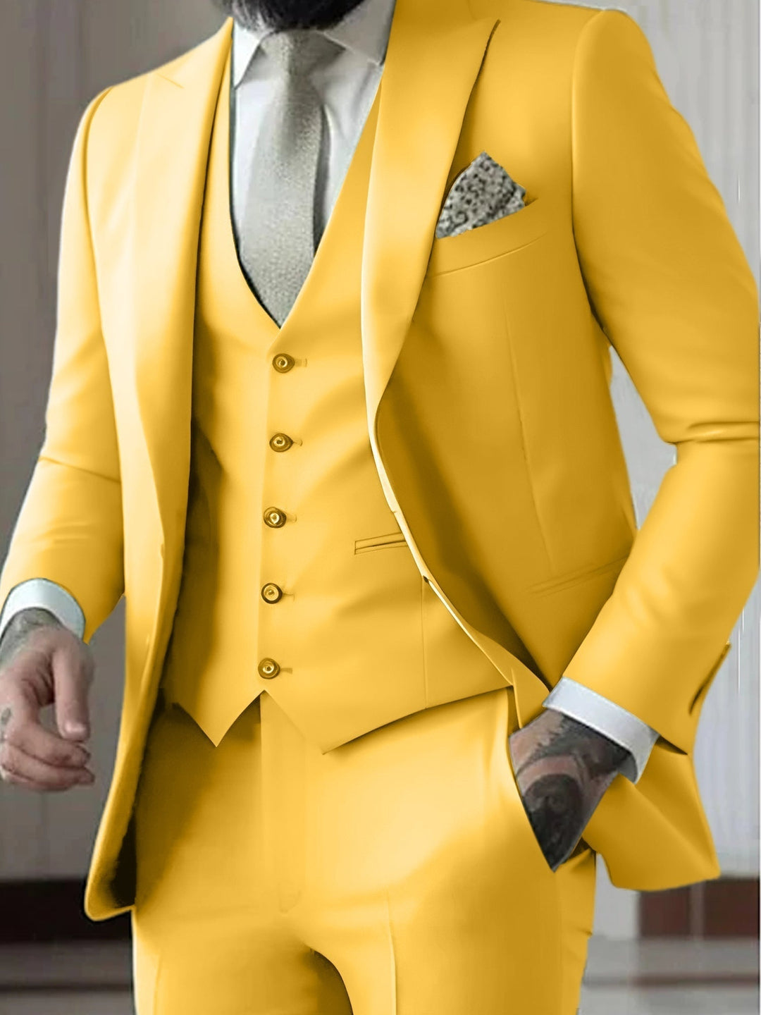 Traje de hombre slim fit para boda, 3 piezas, poliéster de sastrería, ideal para el gran día.