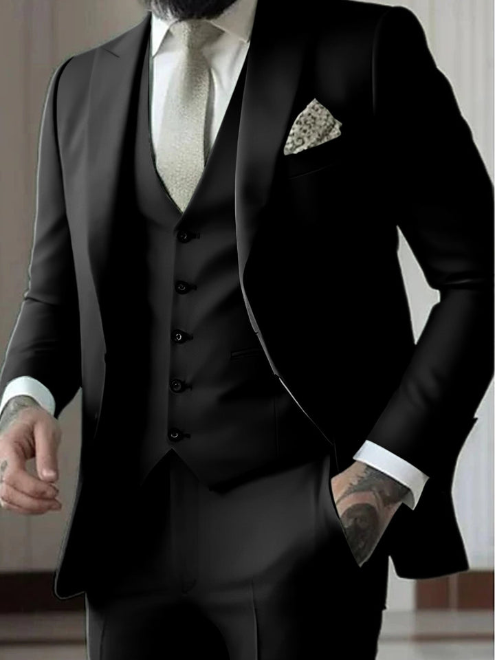 Traje de 3 piezas para hombre slim fit en poliéster, ideal para bodas y eventos especiales.