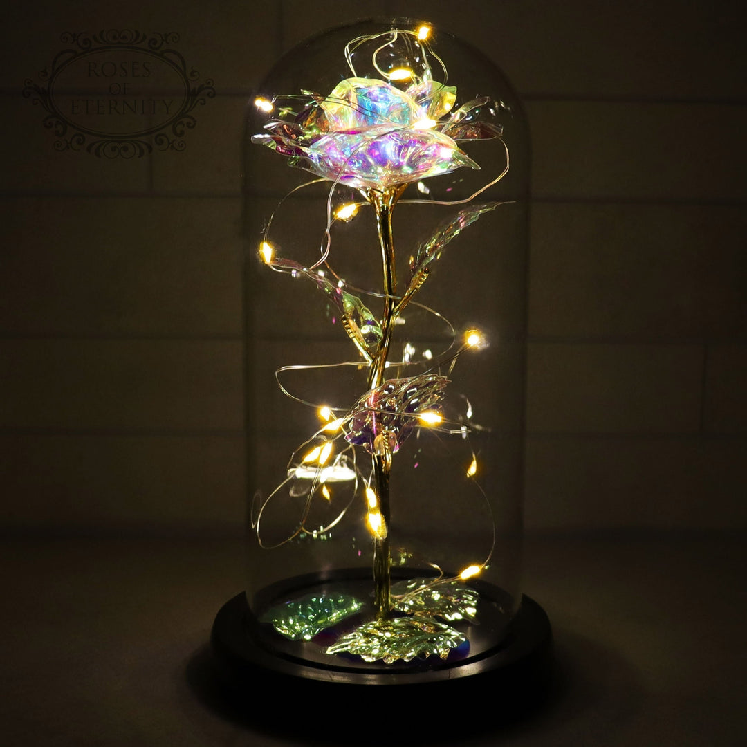Rosa dorada eterna con luz LED, creando un ambiente mágico y romántico en cualquier decoración.