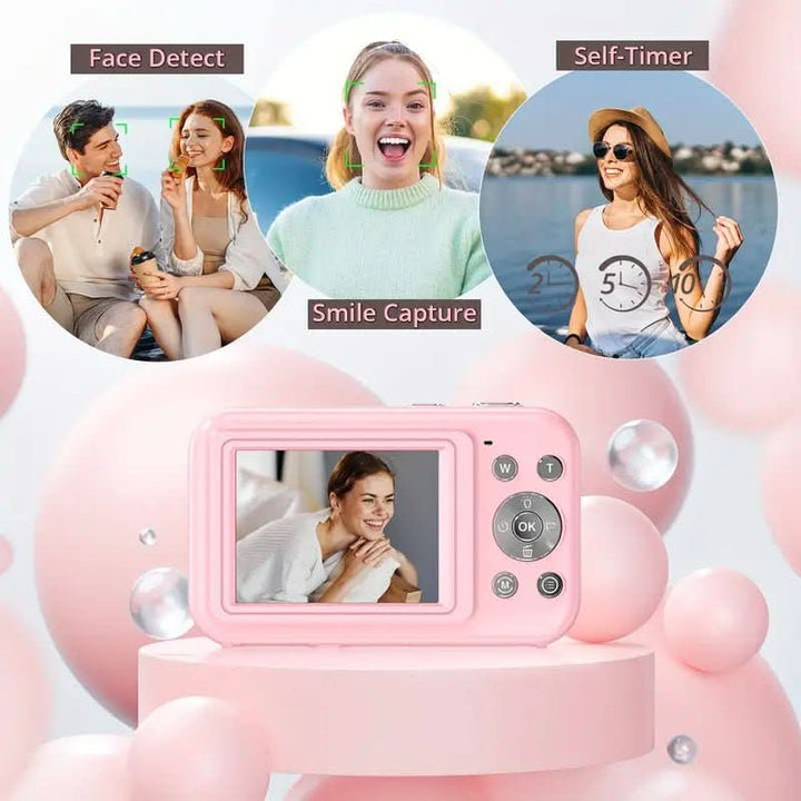 Cámara digital vintage 1080p para fotografía y video. Diseño retro, electrónica compacta y fácil uso.