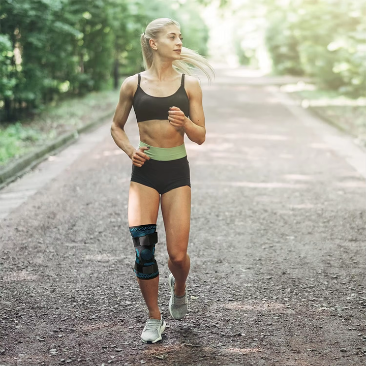 Rodillera ajustable que proporciona compresión y soporte a la rodilla, ideal para prevenir lesiones.